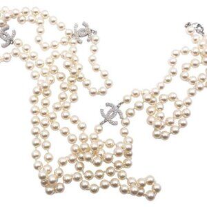 Chanel Classic Silver CC 72″ Super Long Faux Pearl Necklace